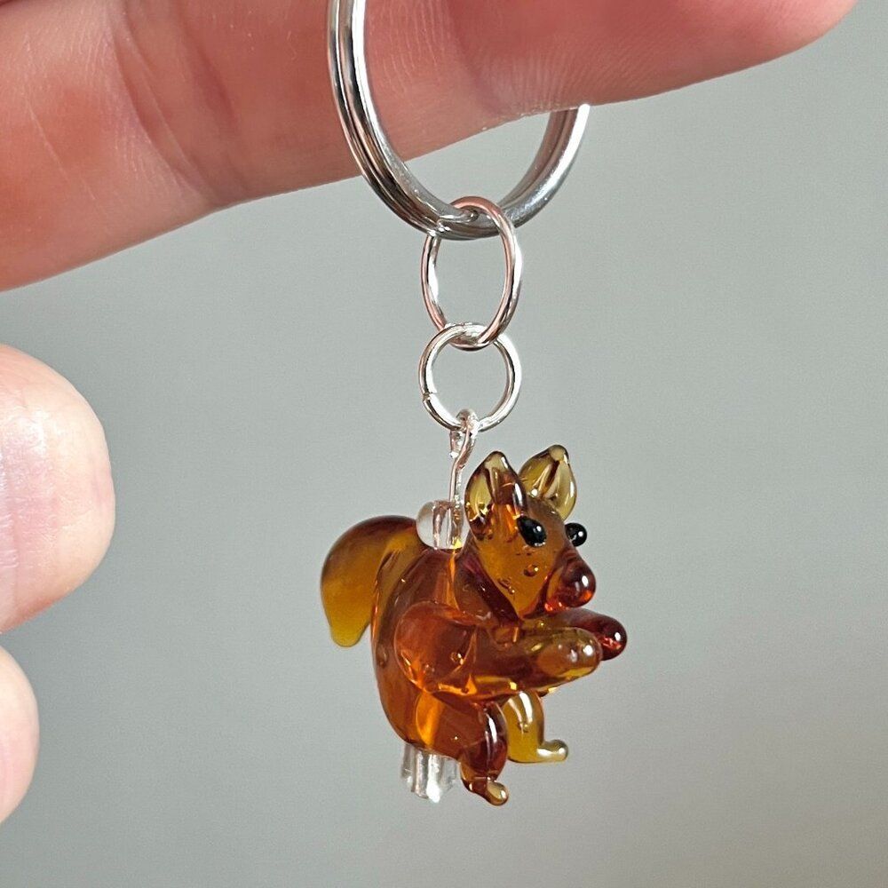 Brown Glass Squirrell Charm Key Chain
